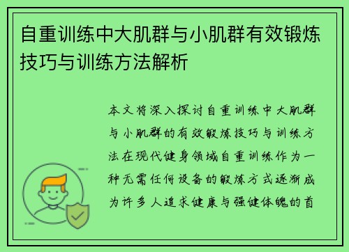 自重训练中大肌群与小肌群有效锻炼技巧与训练方法解析